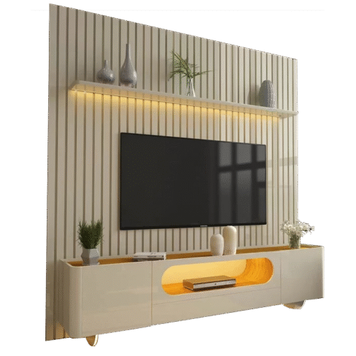 Painel Nobre 230 Off White + Rack Nobre 210 (Pés de Vidro) Off White/Naturale - GELIUS - Imagem 2