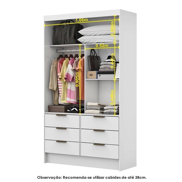 Modulado 4 Portas + Guarda-Roupa 2 Portas Sevilha(Sem espelho) Branco – CARIOCA MÓVEIS - Imagem 3