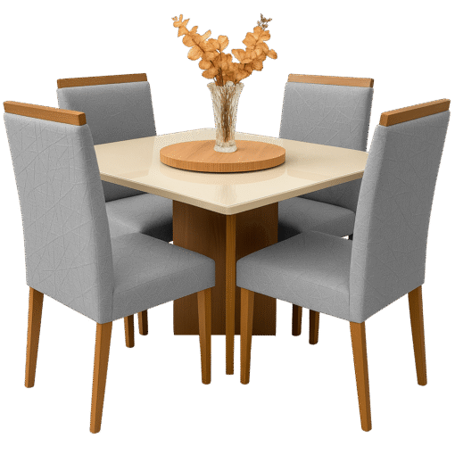Mesa Salinas 90 Cinamomo/Off White com 4 Cadeiras Samantha 05 Veludo Cinza Prata 1013 – AVALON DECOR + CARVALHO DECOR - Imagem 4