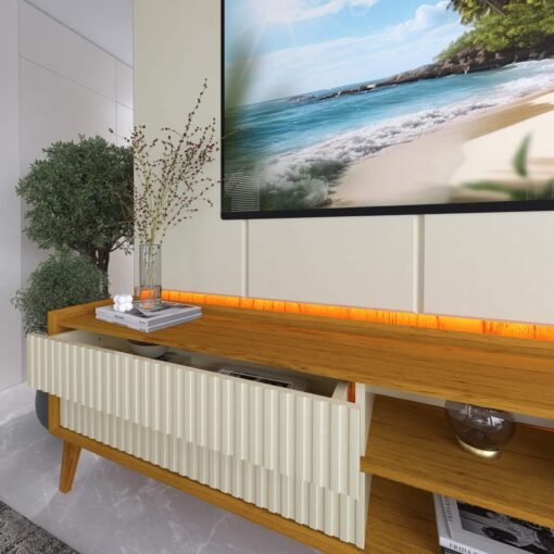 Painel + Rack até 85" Magnífico Naturale/Off White - GELIUS - Imagem 4