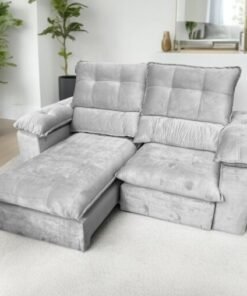 Sofá Retrátil e Reclinável Suíça 2,50 m Veludo Cinza Prata – LEO DECOR