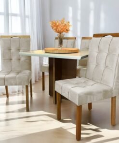 Mesa Salinas 120 Cinamomo/Off White com 4 Cadeiras Sophia Veludo Bege – AVALON DECOR + WM DECOR