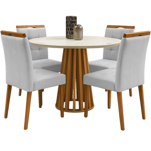 Mesa Redonda Berlim 100 Cinamono/Off White com 4 Cadeiras Sophia Linho Cinza Prata 206 – CEL MÓVEIS + WM DECOR - Imagem 3