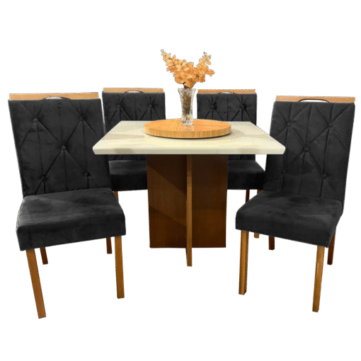 Mesa Salinas 90 Cinamomo/Off White com 4 Cadeiras Yasmim Veludo Preto – AVALON DECOR + KM DECOR - Imagem 3