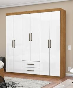 Guarda-Roupa 6 Portas(Sem Espelho/Sem Pés) Áries 1,53 m Cinamono/Branco – CARIOCA MÓVEIS