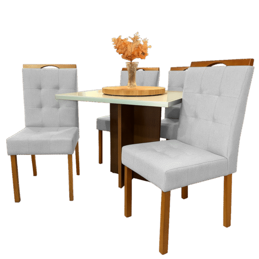 Mesa Salinas 90 Cinamomo/Off White com 4 Cadeiras Sophia Linho Cinza Prata 206 – AVALON DECOR + WM DECOR - Imagem 3