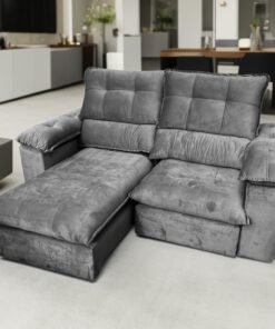 Sofá Retrátil e Reclinável Suíça 2,50 m Veludo Cinza Grafite – LEO DECOR
