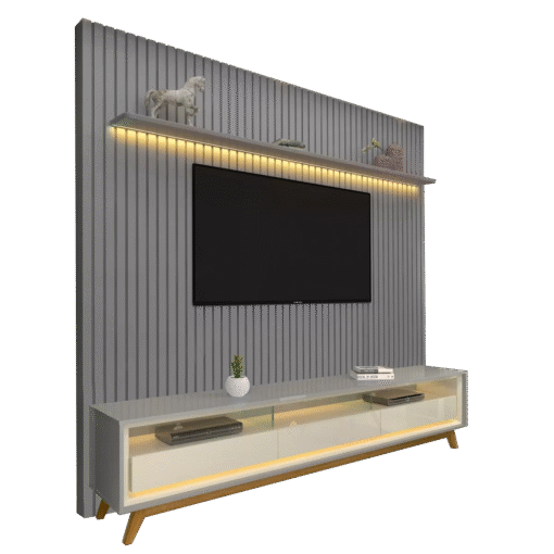 Painel até 85″ Nobre 230 Cinza + Rack Requinte 212 Cinza/Off White – GELIUS - Imagem 3