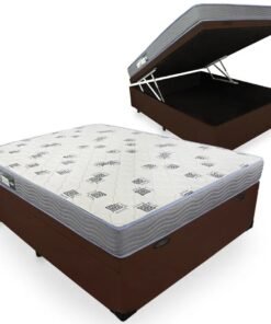 Colchão Casal Light D33 + Base Box Baú Marrom - ORTOBOM + BIOSTAR