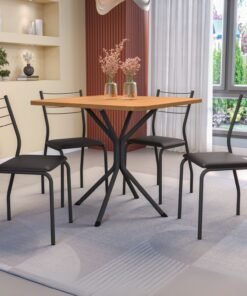 Mesa Creta 0,90 com 4 Cadeiras Malta CMC1078(M088/F090/4C140) Preto/Cinamomo - KAPPESBERG