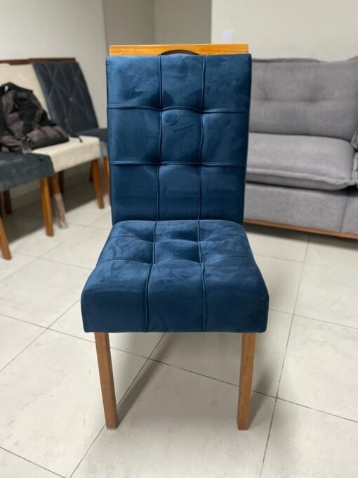 Mesa Salinas 120 Cinamomo/Off White com 4 Cadeiras Sophia Veludo Azul – AVALON DECOR + WM DECOR - Imagem 2
