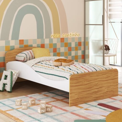 Cama Solteiro Lua Branco Brilho/Amêndoa - PEROBA MÓVEIS - Imagem 2