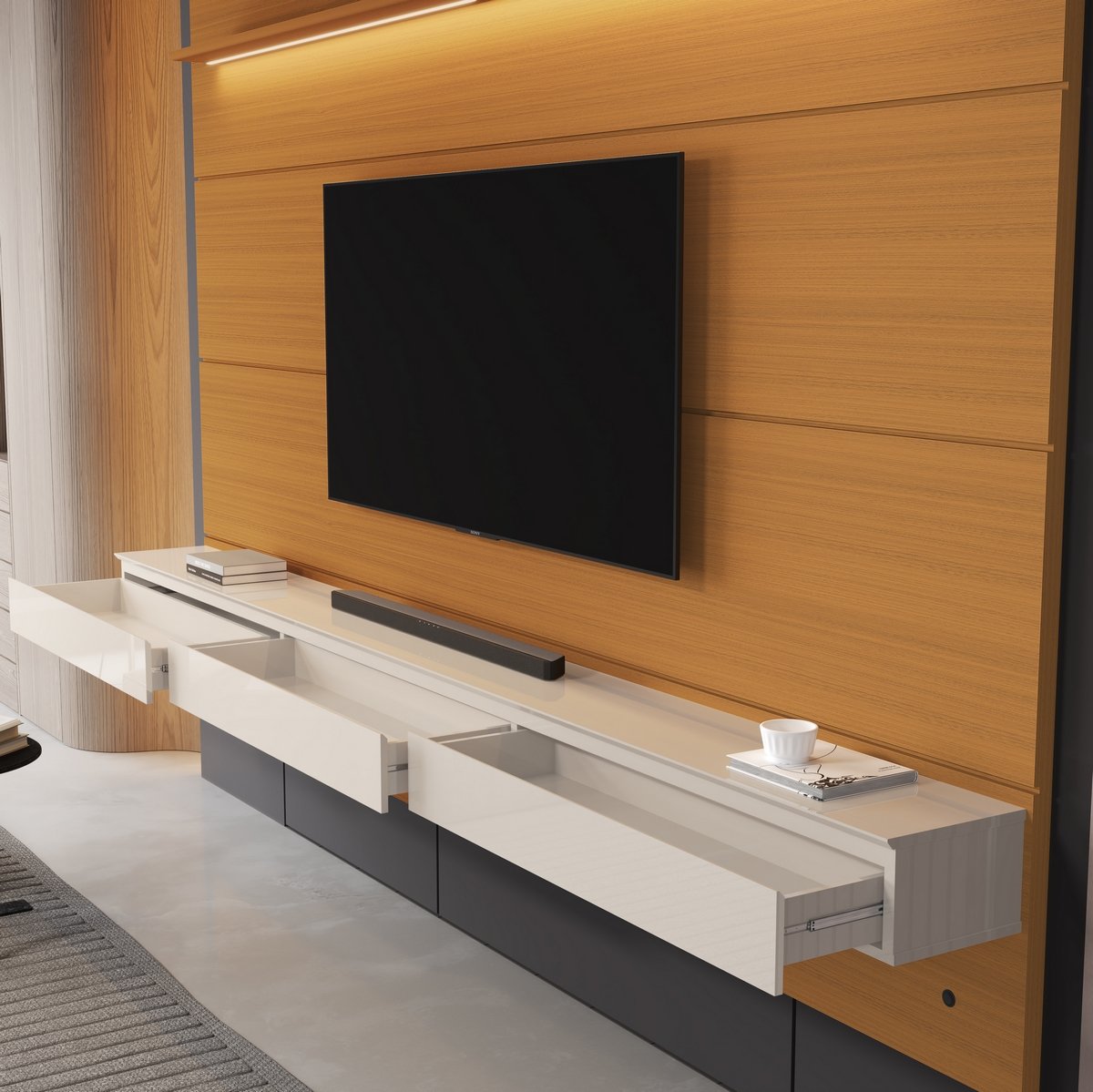 Home Suspenso até 75" Norton 2.2 (Bliss + Aspen) Cedro/Off White - EDN MÓVEIS - Imagem 3