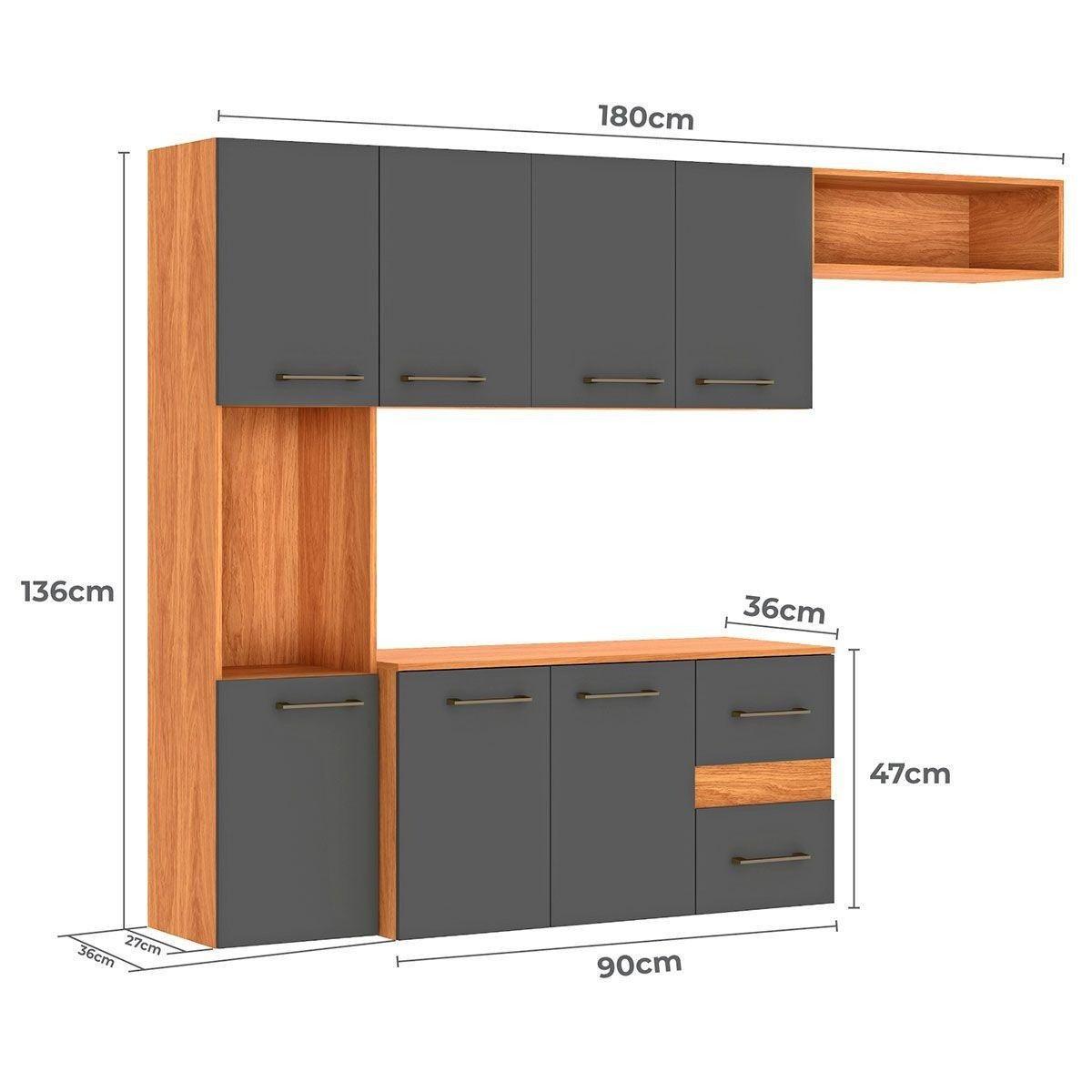 Cozinha Suspensa Mila CM16 1,80 m Cinamomo/Grafite - FELLICCI - Imagem 4