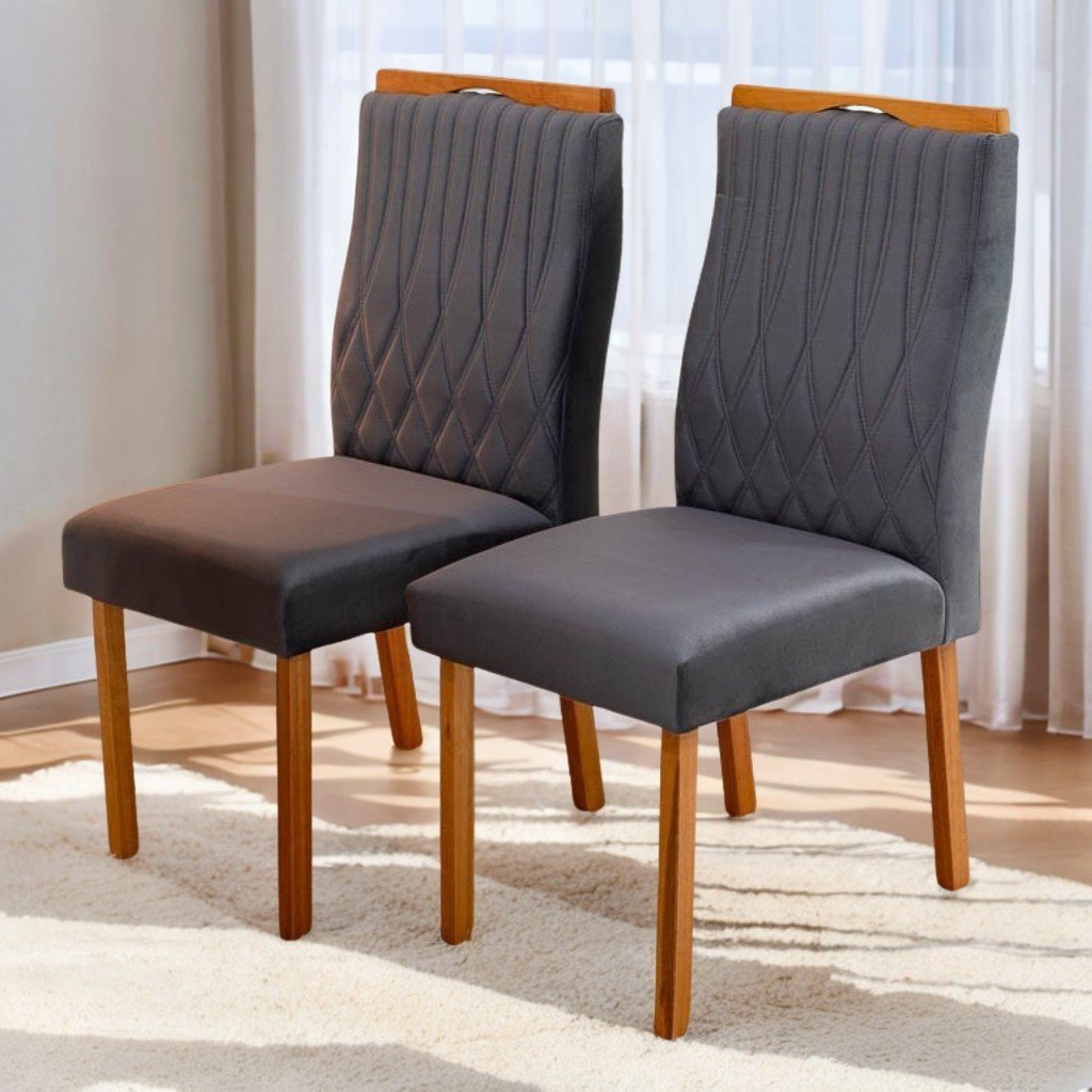 Kit 2 Cadeiras Gênova Mel/Veludo Grafite – ART ASSENTOS