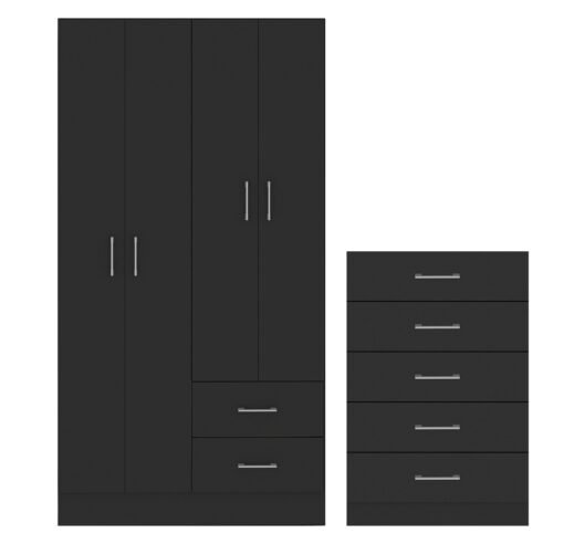 Guarda-Roupa 4 Portas Panamá 4002 + Cômoda 5 Gavetas Aruba Preto - FELLICCI - Imagem 2