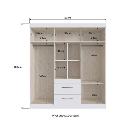 Guarda-Roupa Santiago 90906 1,80 m Off White/Nogueira – DORIPEL - Imagem 2
