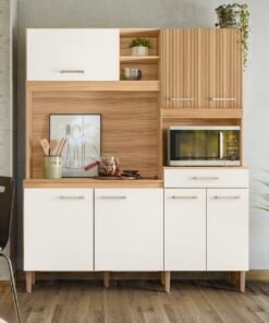 Kit Cozinha Yara 1,60 m Freijó/Off White Cristal/Ripado - NICIOLI