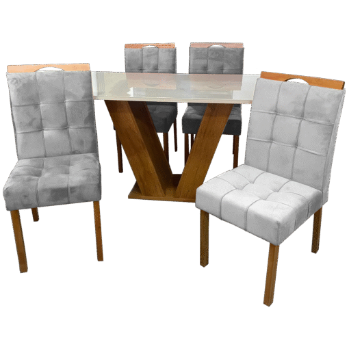 Mesa Classic 120 Cinamomo/Off White com 4 Cadeiras Sophia Mel/Linho Cinza Grafite – CEL MÓVEIS + WM DECOR - Imagem 3