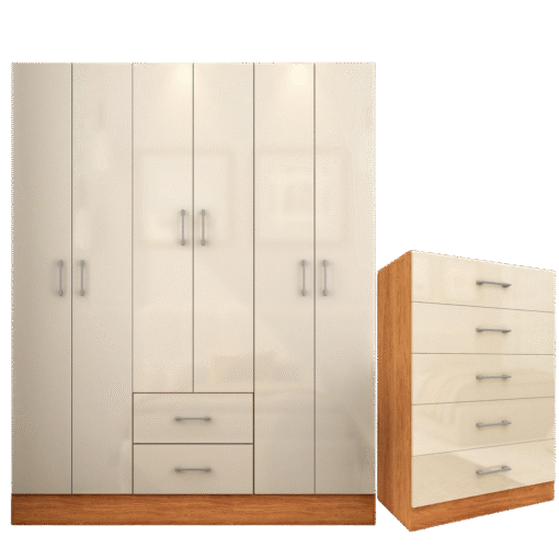 Guarda-Roupa 6 Portas Jamaica 6002 + Cômoda 5 Gavetas Aruba Cinamono/Off White – FELLICCI - Imagem 2