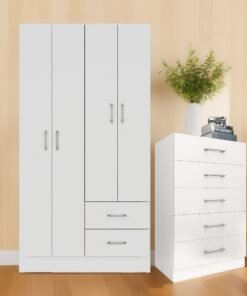 Guarda-Roupa 4 Portas Panamá 4002 + Cômoda 5 Gavetas Aruba Branco - FELLICCI