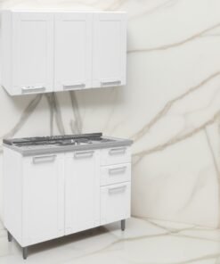 Armário Aéreo 3 Portas 6009590 + Balcão 2 Gavetas 6015590 Múltipla Branco - BERTOLINI