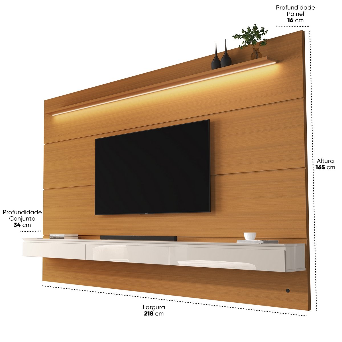 Home Suspenso até 75" Norton 2.2 (Bliss + Aspen) Cedro/Off White - EDN MÓVEIS - Imagem 4