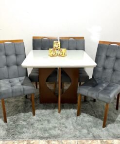 Mesa Madri 120×80 Cinamono/Off White com 4 Cadeiras Sophia/Capri Veludo Grafite – MINASPLAC + WM DECOR