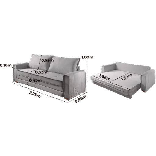 Sofá Cama Maldivas 2,23 m Linho Cinza - JC ESTOFADOS - Imagem 3