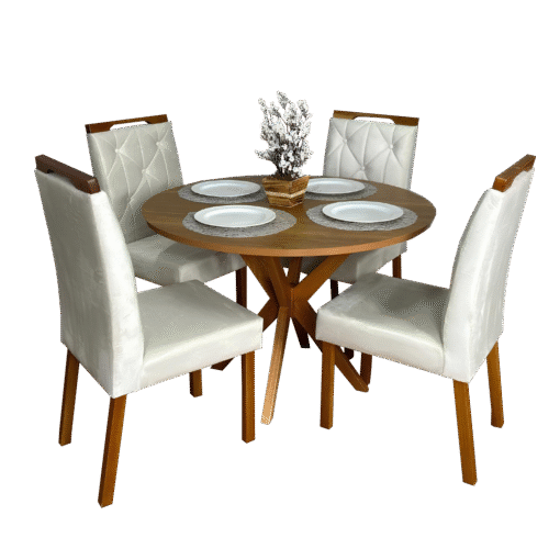 Mesa Redonda Simpatia 108 Cinamono com 4 Cadeiras Yasmim Veludo Bege – JCM MOVELARIA + KM DECOR - Imagem 2