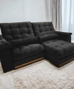 Sofá Retrátil e Reclinável Hércules/Zurique 2,90 m Veludo Preto - VICAM ESTOFADOS
