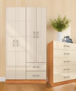 Guarda-Roupa 4 Portas Panamá 4002 + Cômoda 5 Gavetas Aruba Cinamono/Off White – FELLICCI