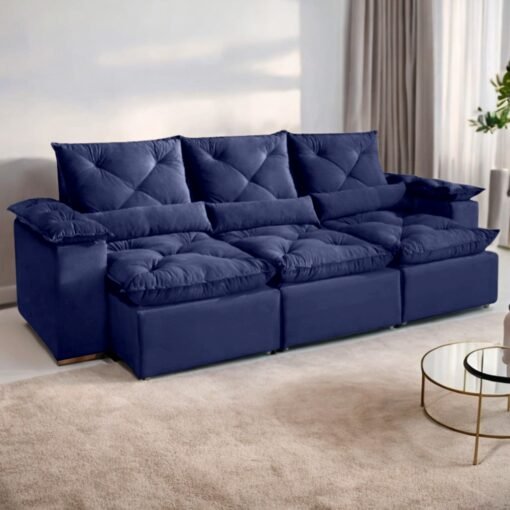 Sofá Retrátil e Reclinável Grécia K80 (Fechado) 2,70 m Azul – KASA COMIGO ESTOFADOS