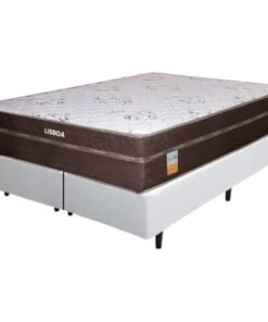 Colchão Queen Lisboa D28 + Base Box Simples Corino Branco – ECOTEC + ALTO NÍVEL CAMAS E COLCHÕES