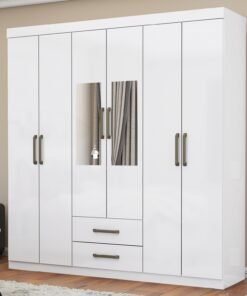 Guarda-Roupa 6 Portas(Com Espelho/Sem Pés)Áries Branco – CARIOCA MÓVEIS