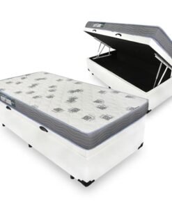 Colchão Solteiro Light D33 + Base Box Baú Corino Branco – ORTOBOM + ALTO NÍVEL CAMAS E COLCHÕES