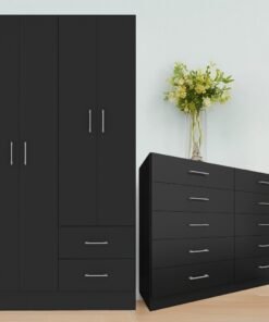 Guarda-Roupa 4 Portas Panamá 4002 + Cômoda 10 Gavetas Caribe Preto  – FELLICCI