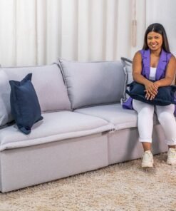 Sofá Cama Maldivas 2,23 m Linho Cinza - JC ESTOFADOS