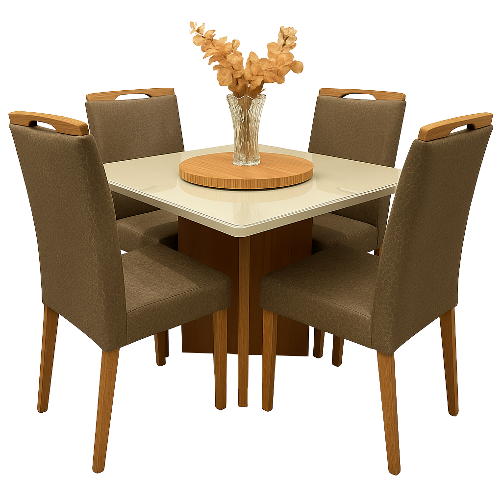 Mesa Salinas 90 Cinamomo/Off White com 4 Cadeiras Priscila Veludo Marrom 1011 – AVALON DECOR + CARVALHO DECOR - Imagem 4
