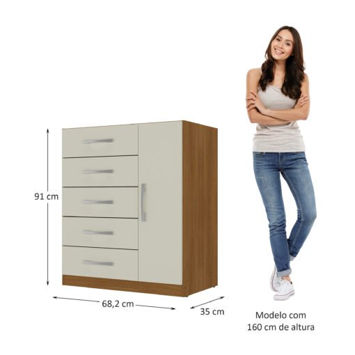 Cômoda 5 Gavetas com Sapateira Corais 51CO1523 Cinamomo/Off White – RODIAL MÓVEIS - Imagem 4