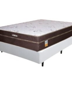Colchão Casal Lisboa D28 + Base Box Simples Corino Branco – ECOTEC + ALTO NÍVEL CAMAS E COLCHÕES