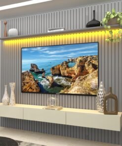 Home até 85" Nobre Ripado 230(Com Nicho) Cinza/Off White - GELIUS