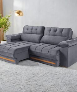 Sofá Retrátil e Reclinável Arezzo Comfort 2,50 m Veludo Cinza Grafite - SINGULAR ESTOFADOS