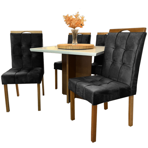 Mesa Salinas 90 Cinamomo/Off White com 4 Cadeiras Sophia Veludo Preto – AVALON DECOR + WM DECOR - Imagem 4