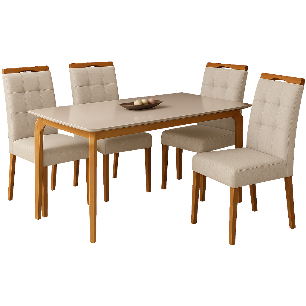Mesa Alegra 120 Cinamomo/Off White com 4 Cadeiras Sophia Linho Bege 200 – JCM MOVELARIA + WM DECOR - Imagem 3