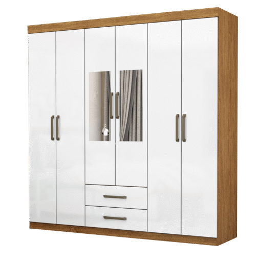 Guarda-Roupa 6 Portas(Com Espelho/Sem Pés)Áries Cinamono/Branco – CARIOCA MÓVEIS - Imagem 2