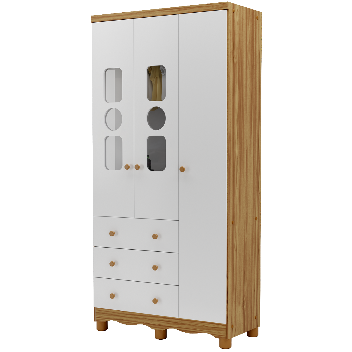 Guarda-Roupa 3 Portas Tedy Branco Brilho/Amêndoa - PEROBA MÓVEIS - Imagem 4