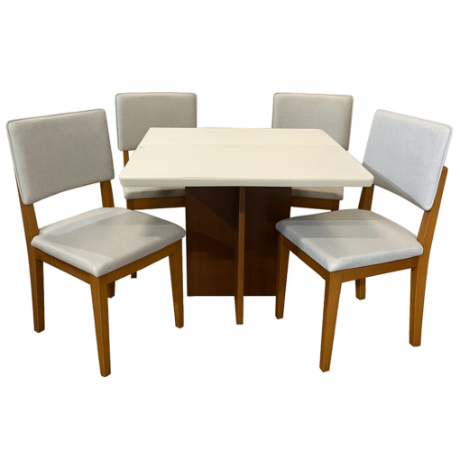Mesa Salinas 90 Cinamomo/Off White com 4 Cadeiras Pérola Linho Cinza Prata – AVALON DECOR + DOBUÊ MOVELARIA - Imagem 3