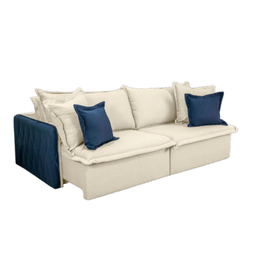 Sofá Cama Retrátil Blog 2,20 m Veludo Marfim/Azul - INNOVE ESTOFADOS - Imagem 2