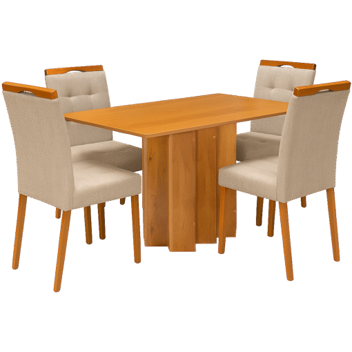 Mesa Recife 120 Cinamono Laminado com 4 Cadeiras Sophia Linho Bege 200 – CEL MÓVEIS + WM DECOR - Imagem 3